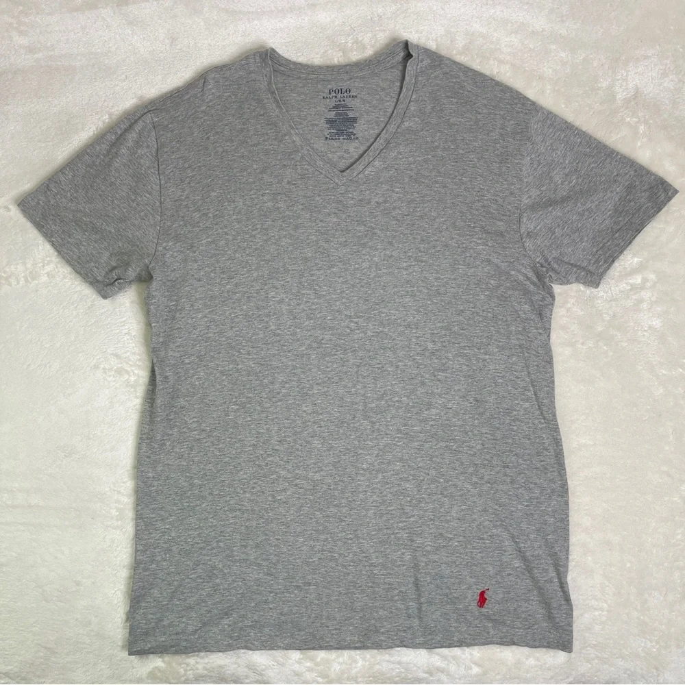 Polo Ralph Lauren Classic Fit Gray Cotton V-Neck Tee Size L